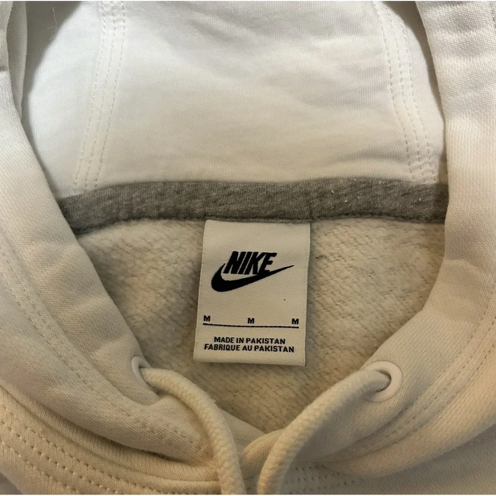 Nike Mens Pullover Hoodie White Fleece Embroidered Swoosh Logo Medium BH